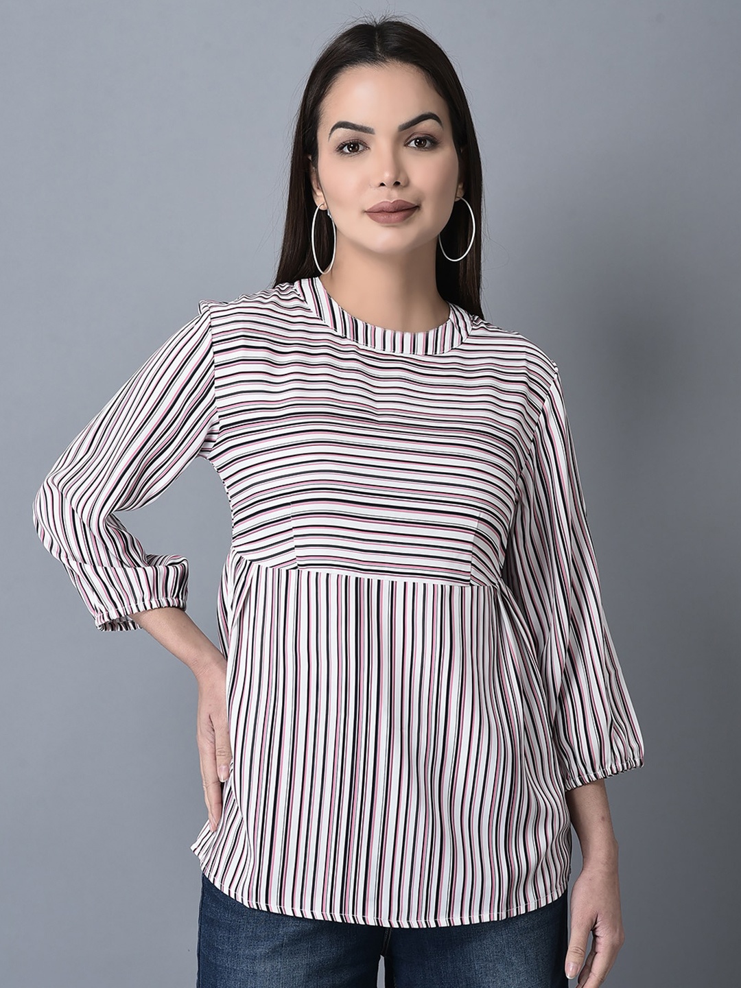 

CANOE Striped Longline A-Line Top, White