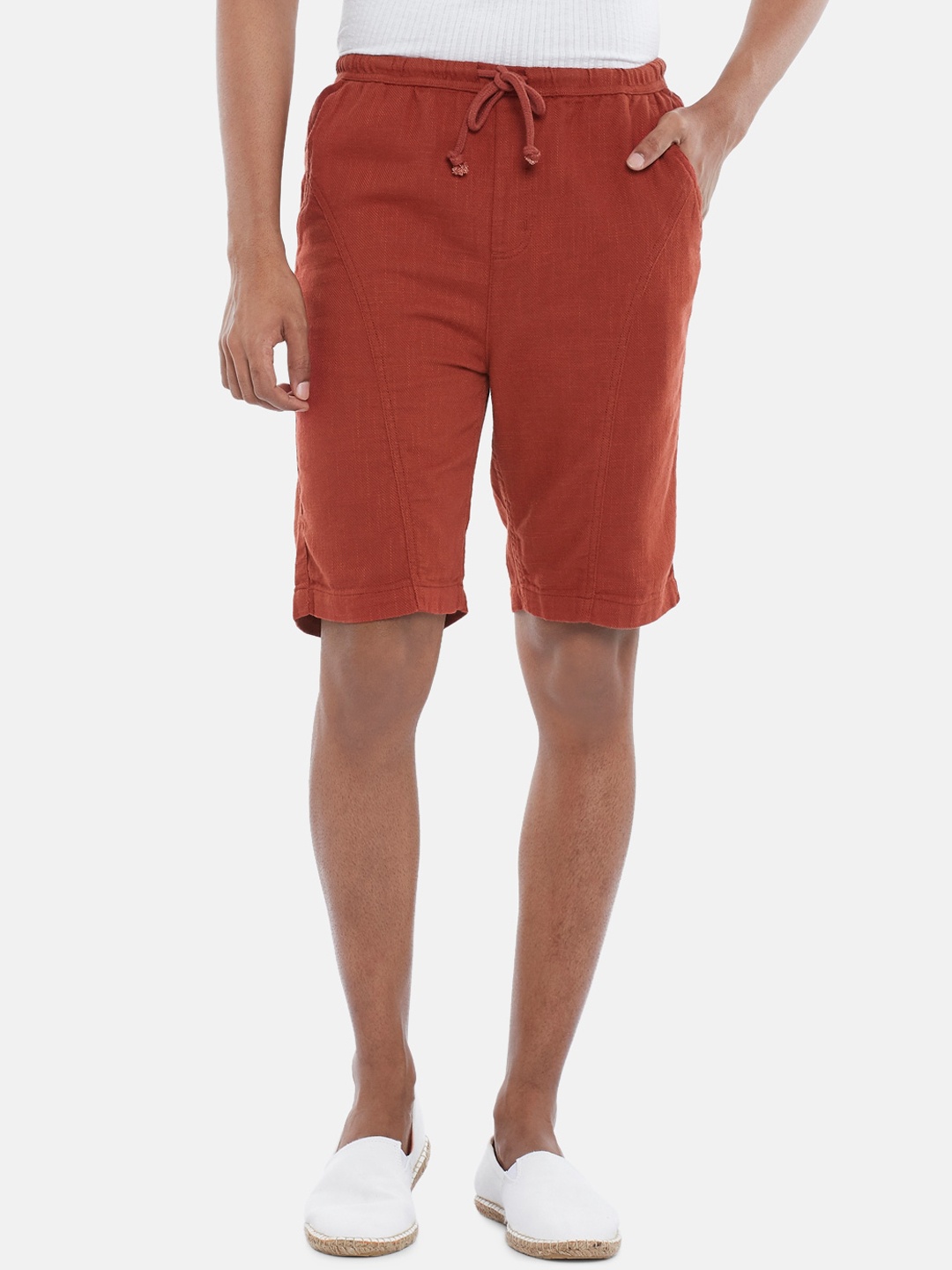 

7 Alt by Pantaloons Men Slim Fit Cotton Shorts, Rust