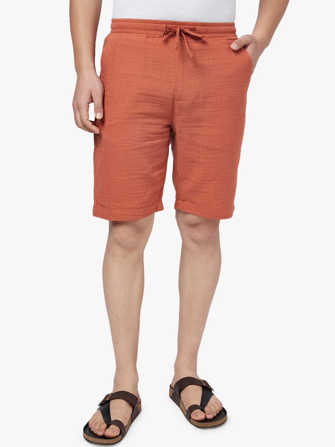 

7 Alt by Pantaloons Men Cotton Slim Fit Shorts, Rust