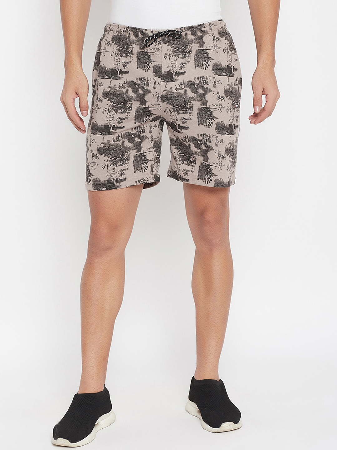 

NEVA Men Printed Cotton Mid-Rise Regular Fit Shorts, Grey