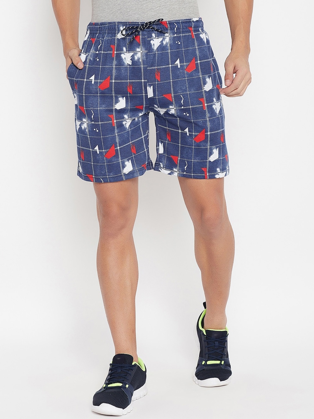 

NEVA Men Printed Cotton Mid-Rise Regular Fit Shorts, Navy blue