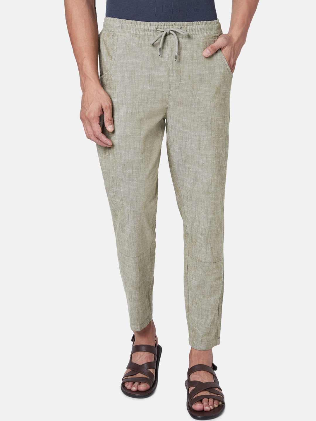 

7 Alt by Pantaloons Men Cotton Loose Fit Trousers, Olive