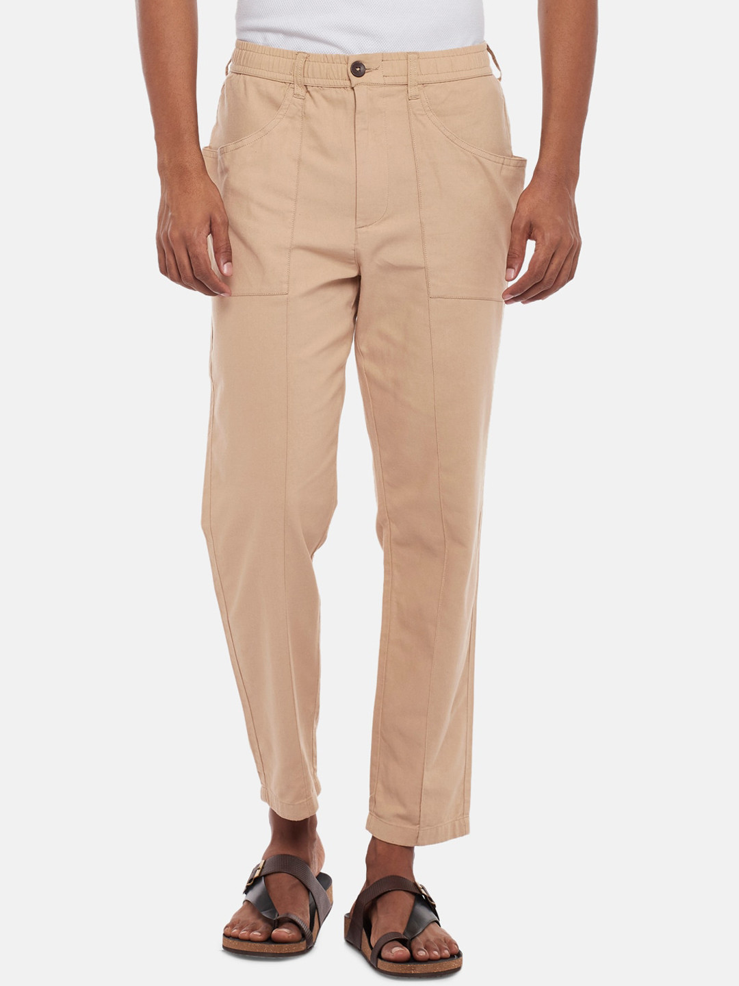 

7 Alt by Pantaloons Men Cotton Regular Fit Trousers, Beige
