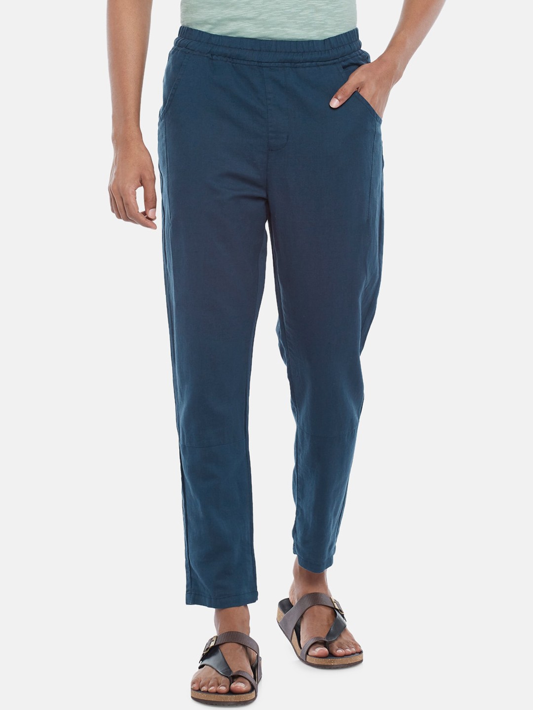 

7 Alt by Pantaloons Men Cotton Loose Fit Trousers, Teal