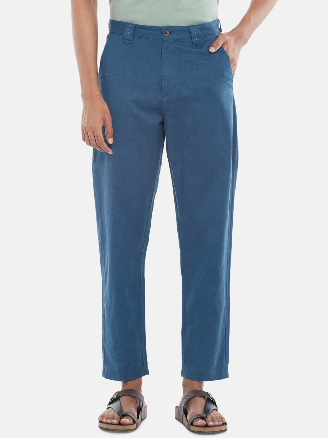 

7 Alt by Pantaloons Men Cotton Regular Fit Trousers, Blue