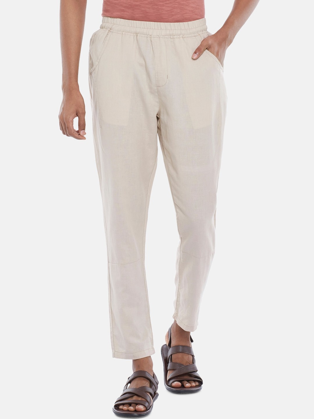 

7 Alt by Pantaloons Men Cotton Loose Fit Trousers, Off white
