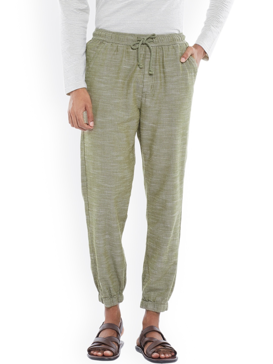 

7 Alt by Pantaloons Men Self Design Cotton Loose Fit Joggers, Olive