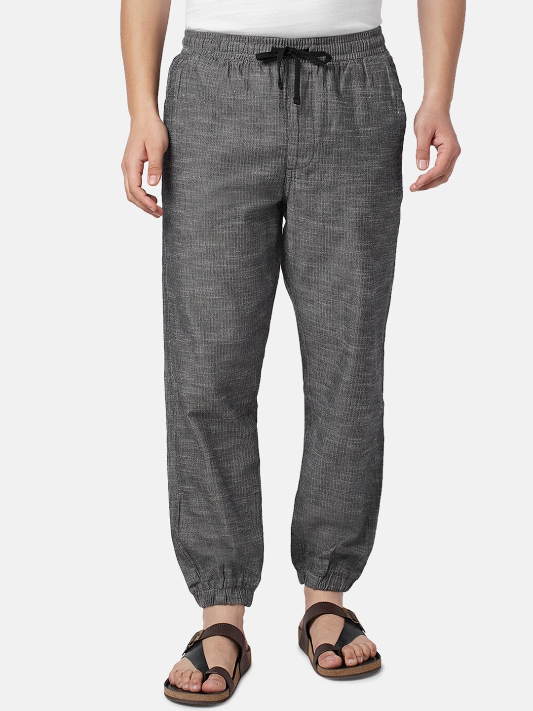 

7 Alt by Pantaloons Men Self Design Cotton Loose Fit Joggers, Charcoal
