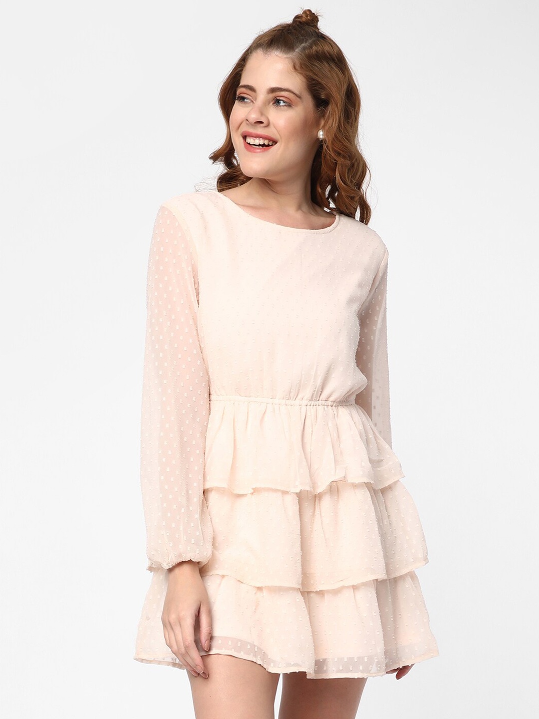 

R&B Puff Sleeves Mini Dress, Pink