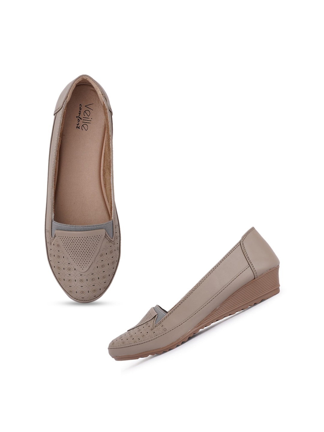 

VEILLE Women Textured Laser Cuts Ballerinas, Beige