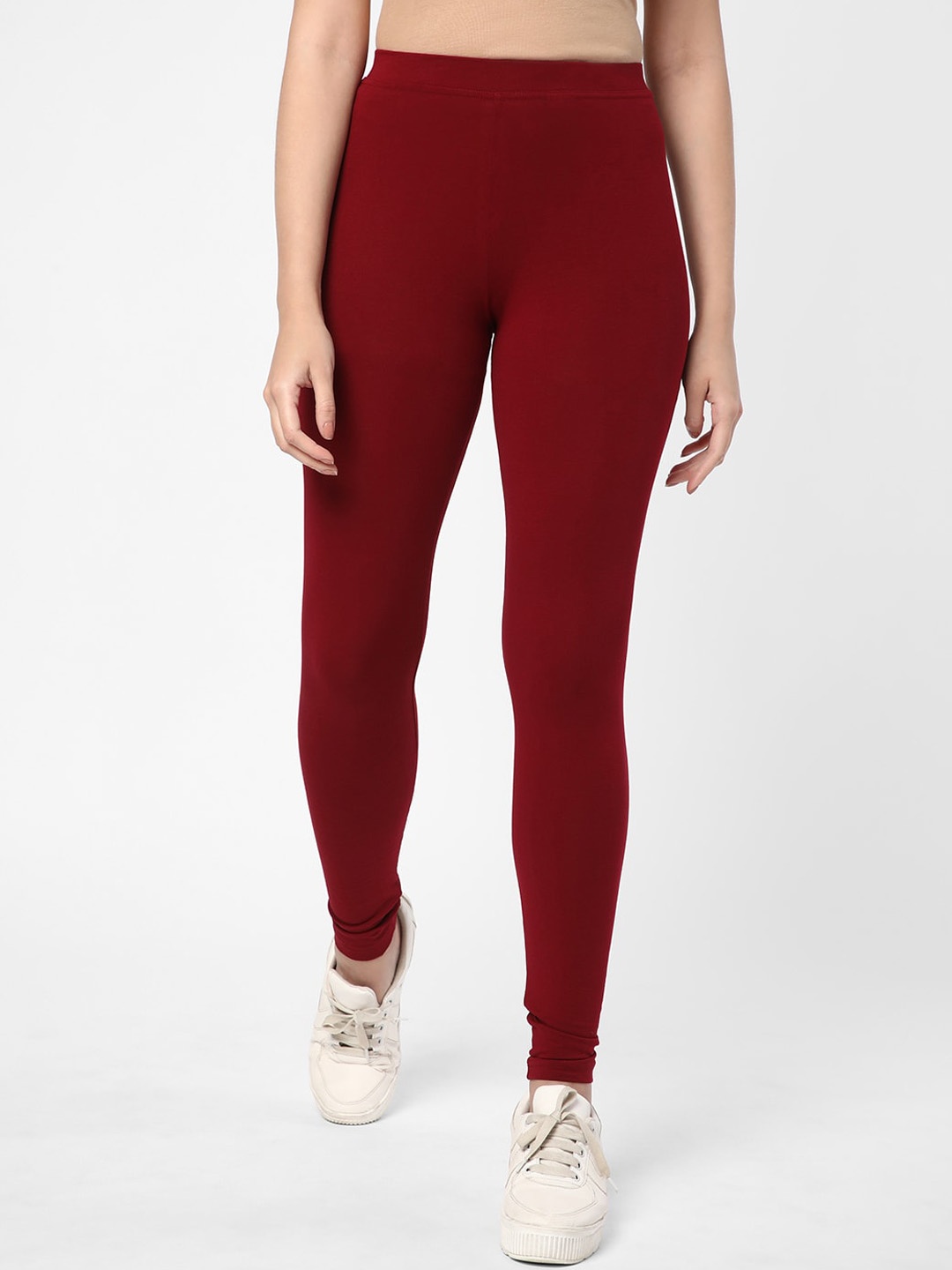 

R&B Women Red Ankle-Length Cotton Lycra Leggings