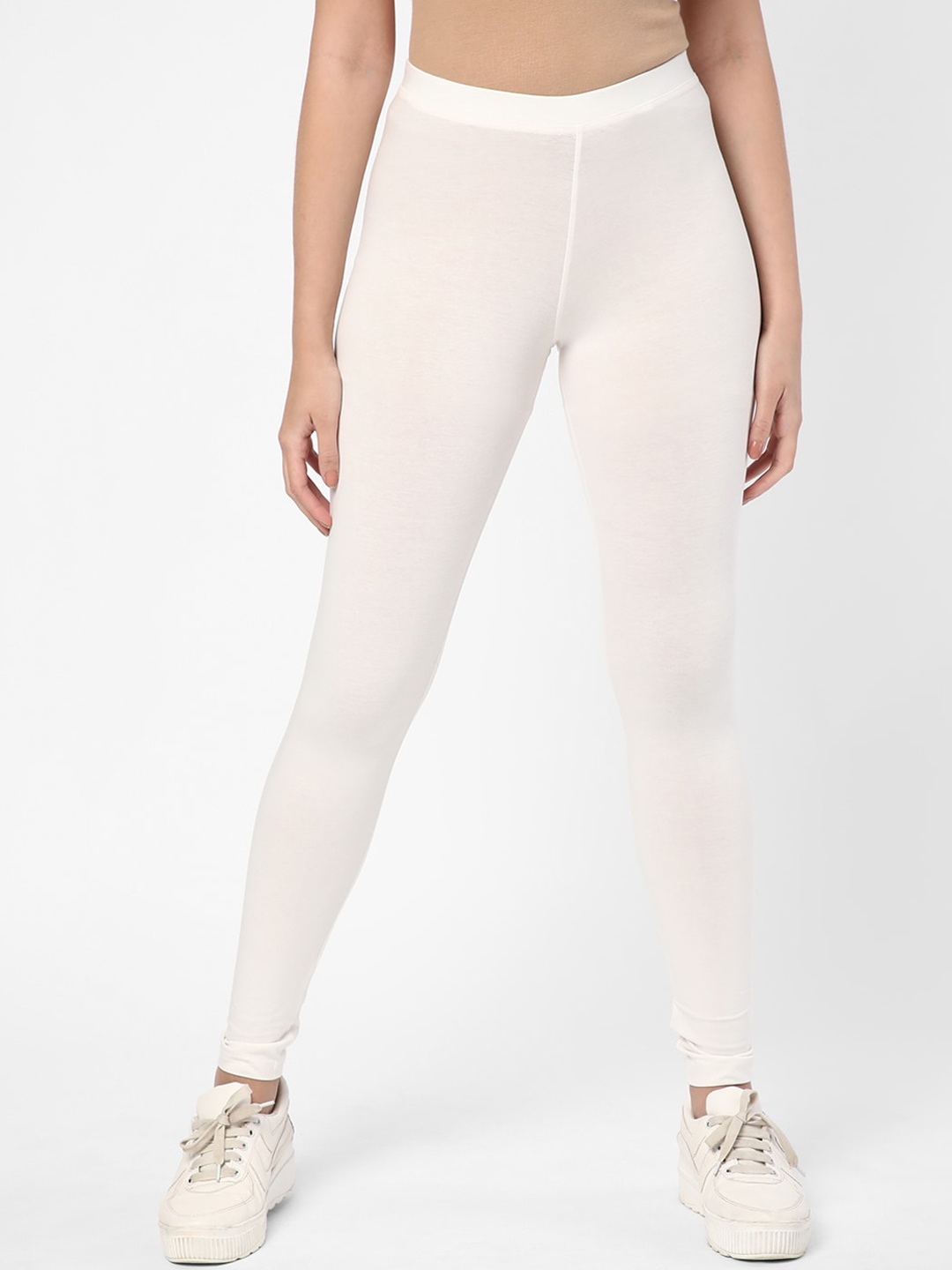 

R&B Women High-Rise Ankle-Length Cotton Lycra Leggings, White