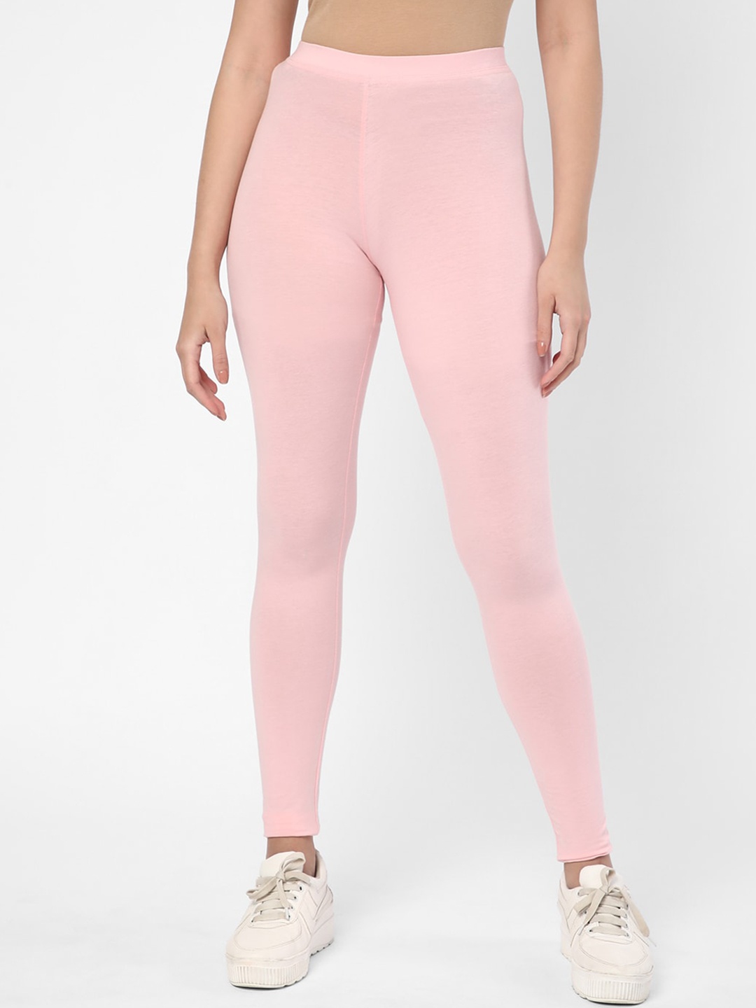 

R&B Women High-Rise Ankle-Length Cotton Lycra Leggings, Pink