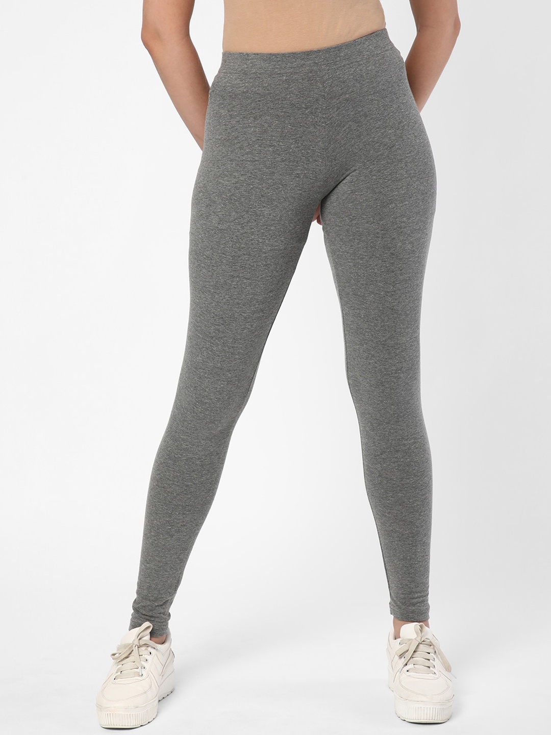 

R&B Women High-Rise Ankle-Length Cotton Lycra Leggings, Grey
