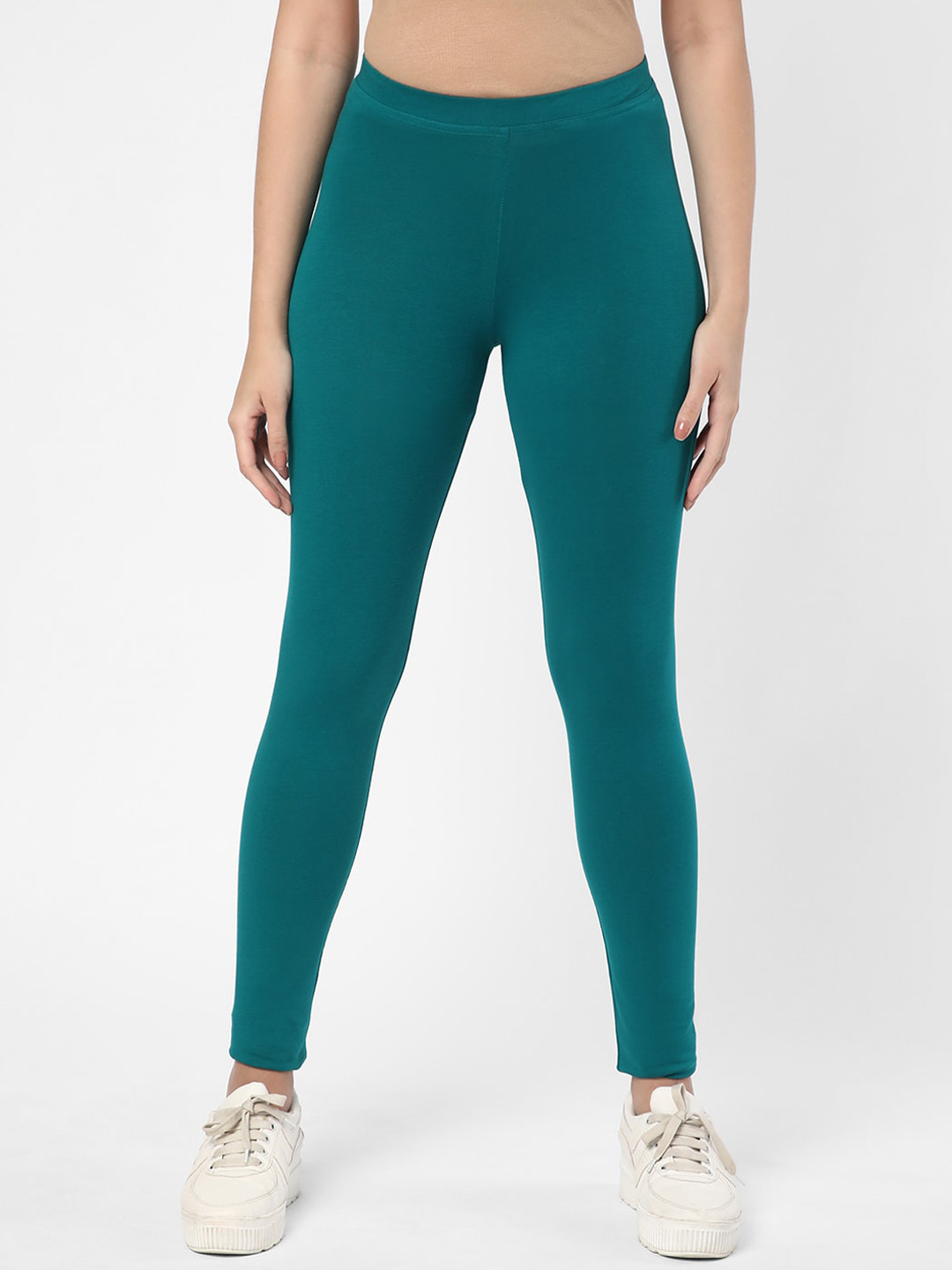 

R&B Women High-Rise Ankle-Length Cotton Lycra Leggings, Green