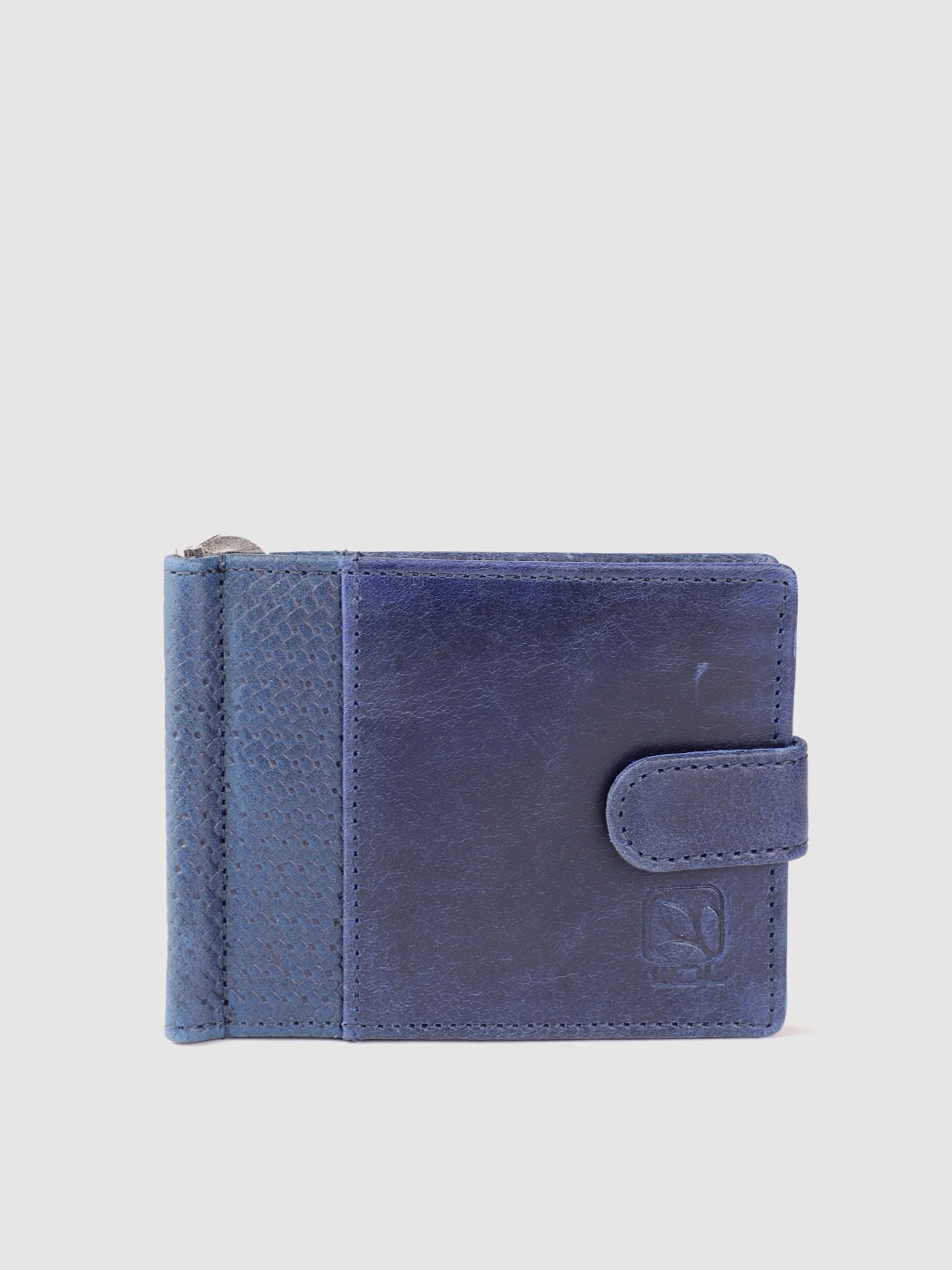 

Woodland Men Textured Detail Leather Money Clip, Navy blue