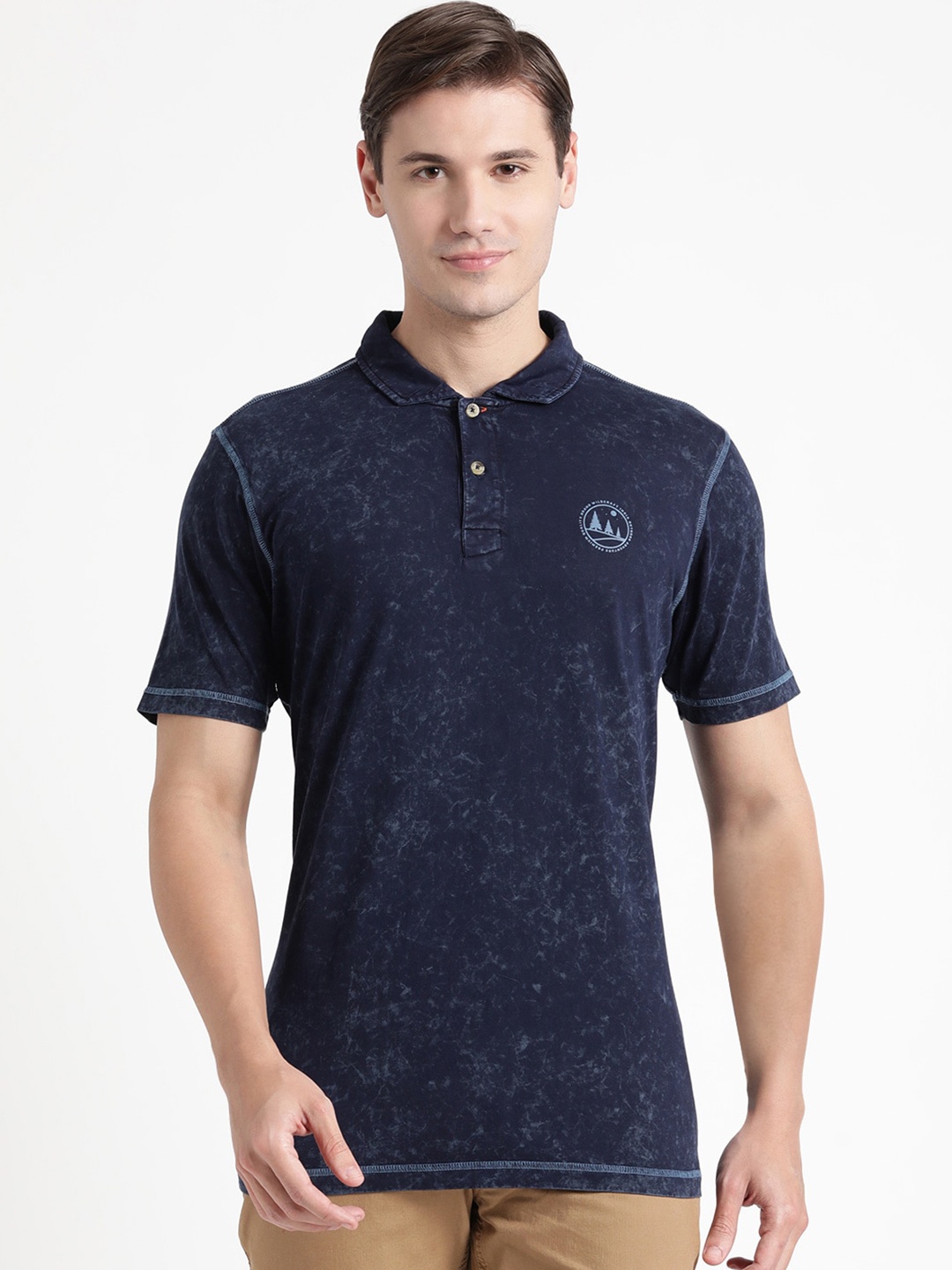 

Wildcraft Self Design Polo Collar Pure Cotton Rapid-Dry Anti-Odour Anti UV T-shirt, Navy blue