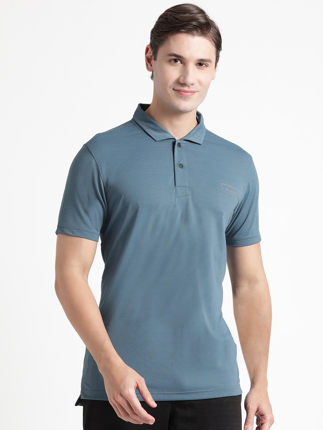 

Wildcraft Self Design Polo Collar Rapid-Dry Anti-Odour Anti UV Breathable Running T-shirt, Teal