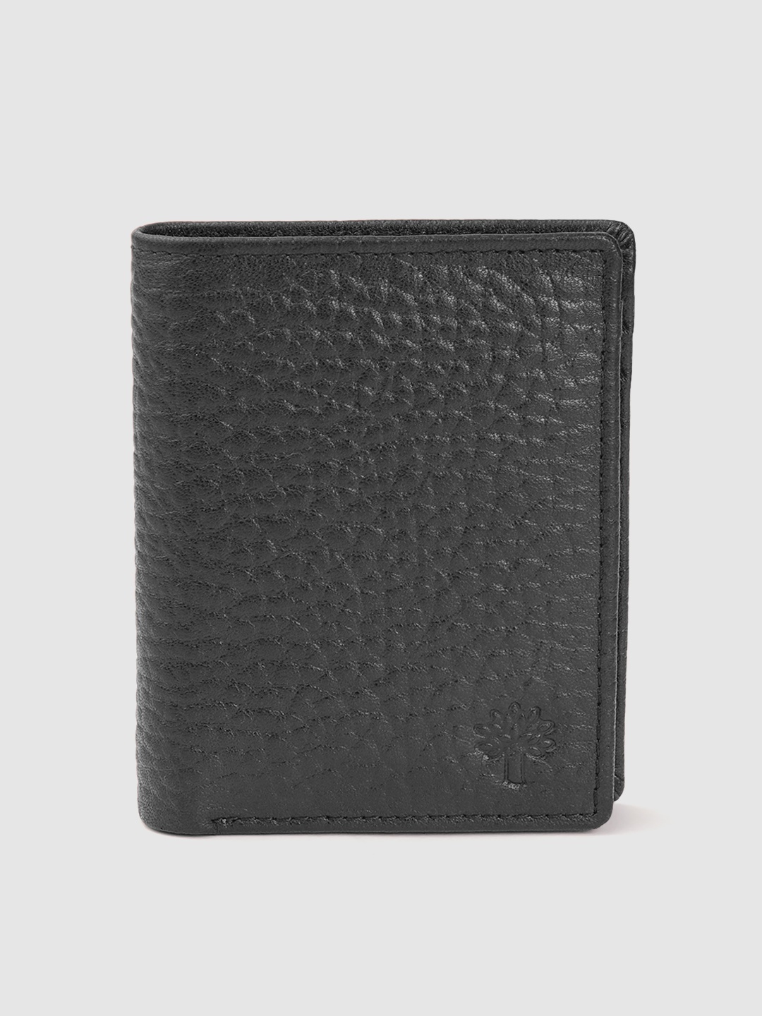 

Woodland Men Geometric Textured Leather Two Fold Wallet, Black