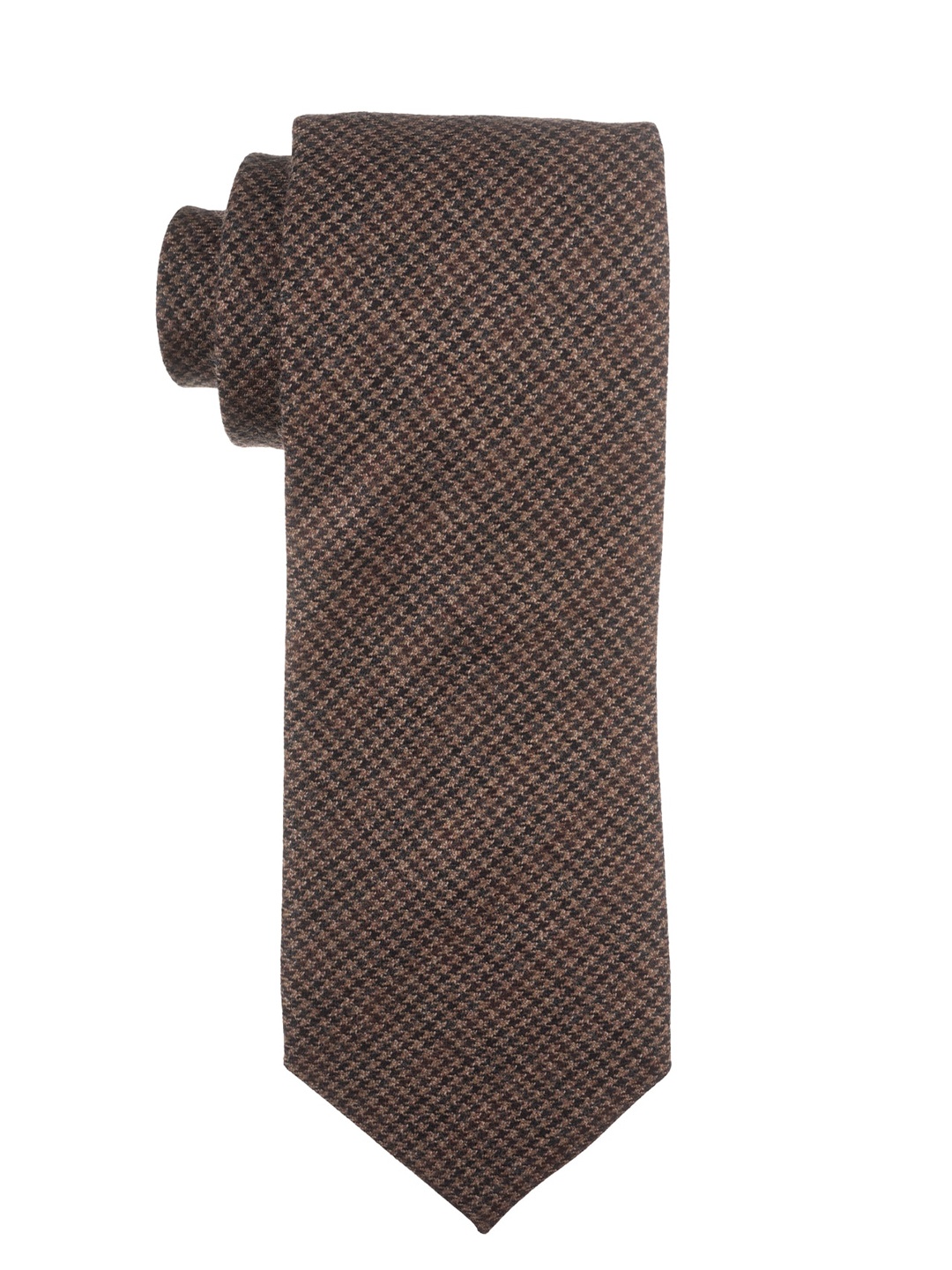 

The Tie Hub Men Textured Wool Woven Design Skinny Tie, Brown