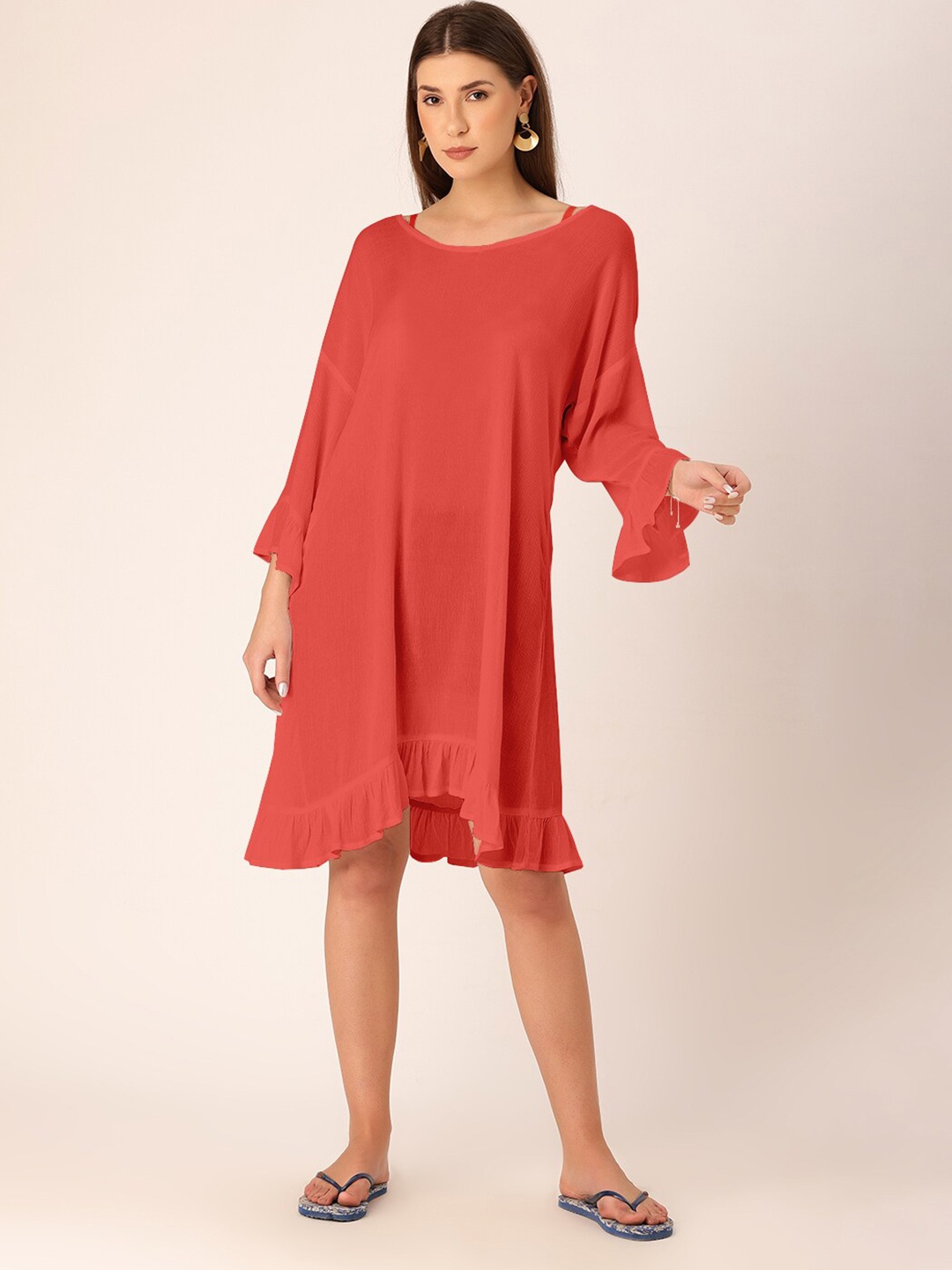 

DressBerry Bell Sleeve Crepe A-Line Dress, Red