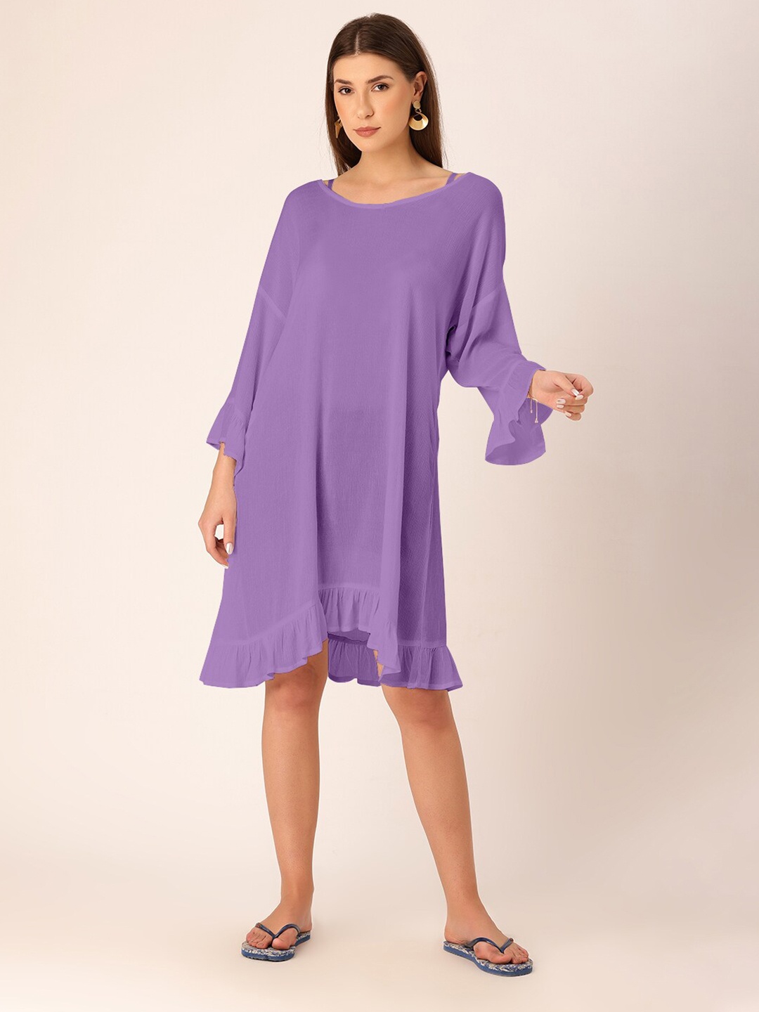 

DressBerry Bell Sleeve Crepe A-Line Dress, Lavender