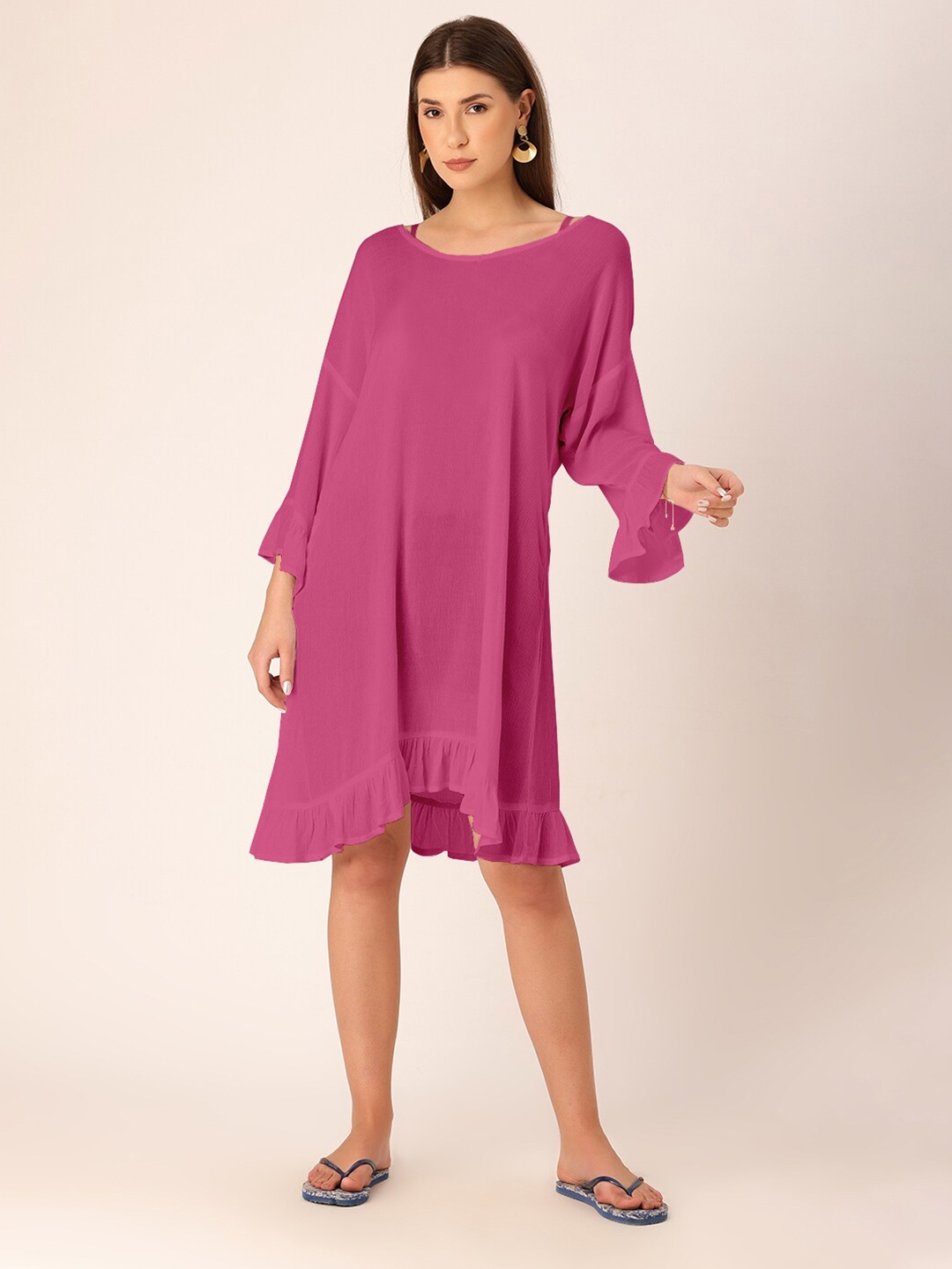 

DressBerry V-Neck Crepe A-Line Dress, Pink