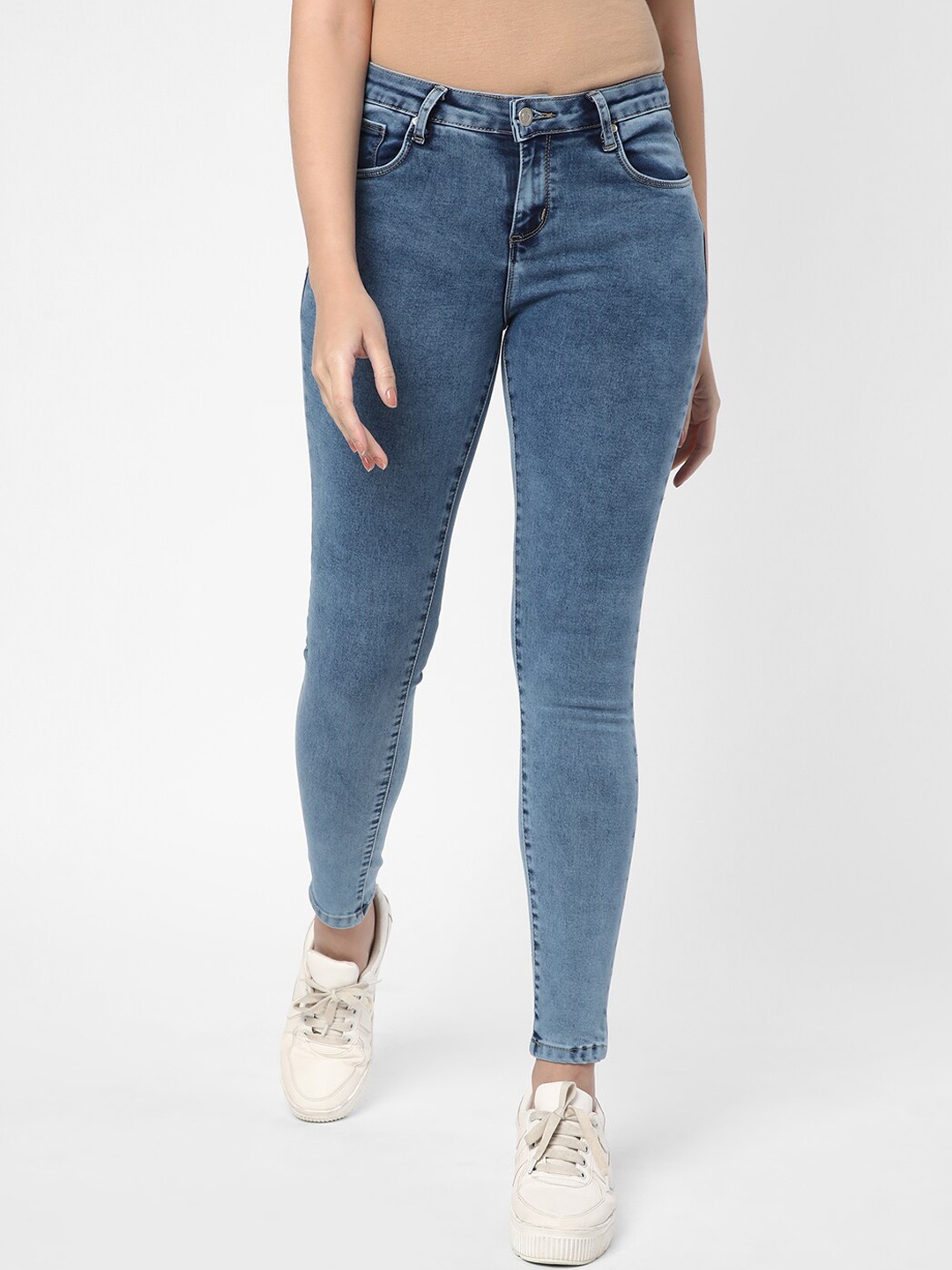 

R&B Women Skinny Fit Heavy Fade Cotton Jeans, Blue