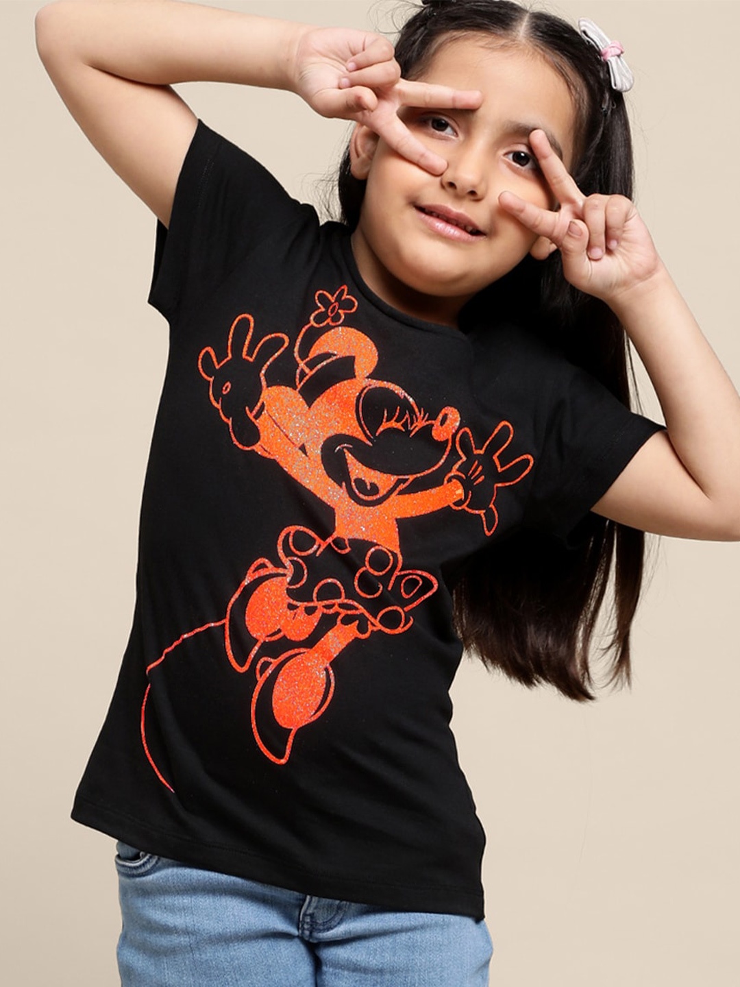 

Kids Ville Girls Mickey Mouse Printed Cotton T-Shirt, Black