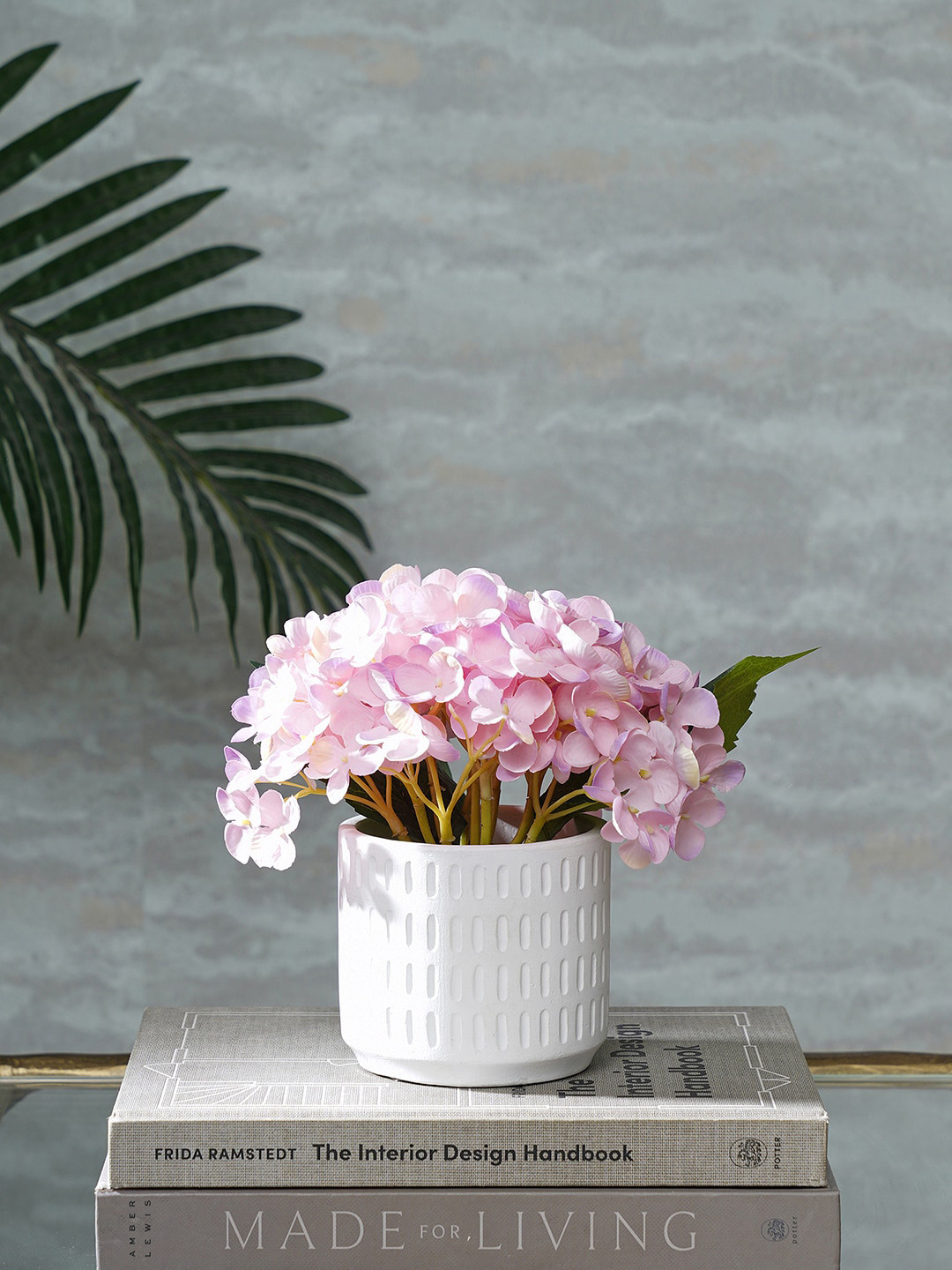 

Pure Home and Living Pink & White Faux Hydrangea Flowers with Glass Vase