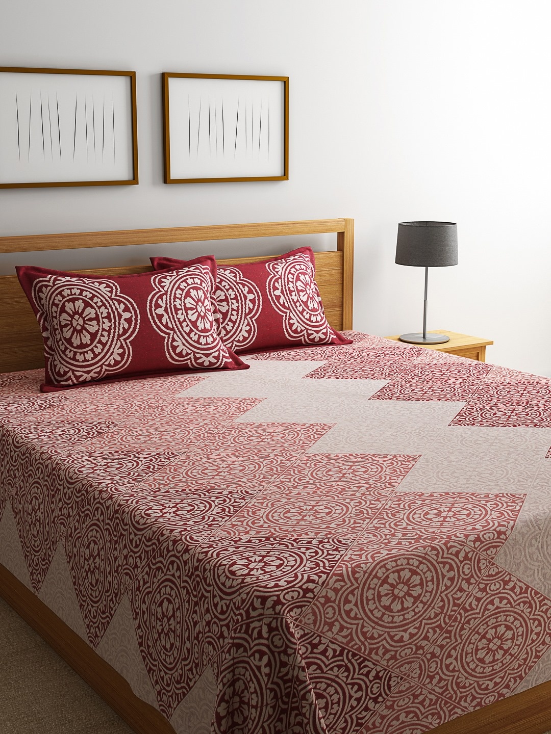 

ROMEE Red Woven Design Polycotton Double Bed Cover with 2 Pillow Covers