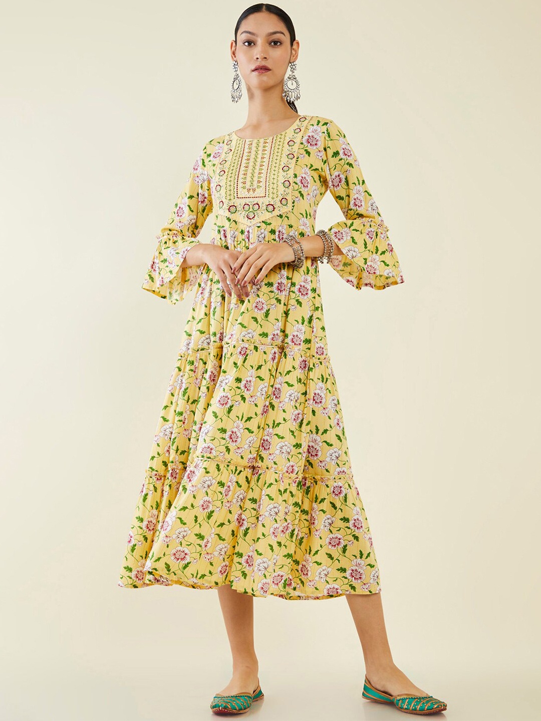 

Soch Floral Embroidered Ethnic Dress, Yellow