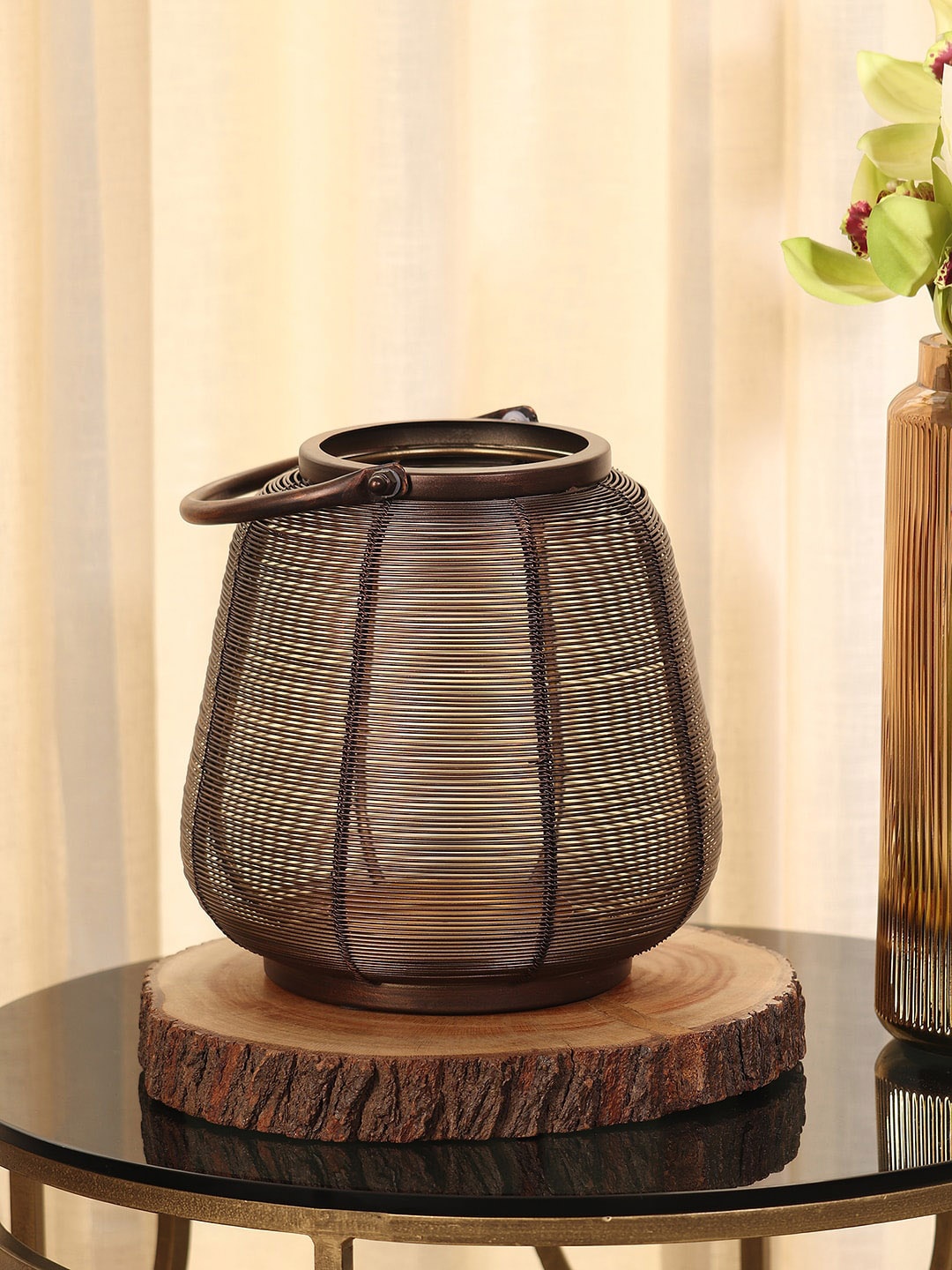 

Pure Home and Living Brown Textured Metal Lantern With Handle