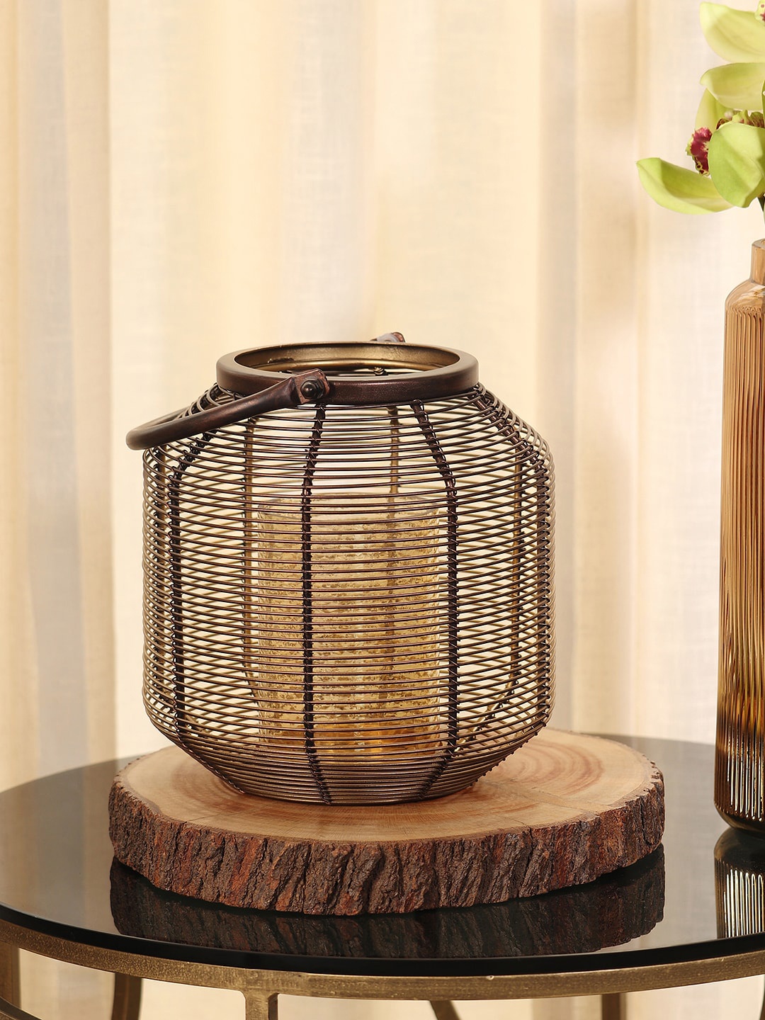 

Pure Home and Living Brown Metal Textured Lantern With Glass