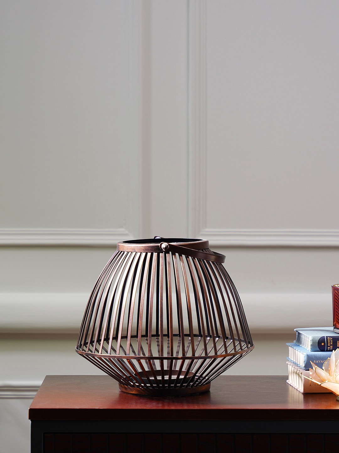

Pure Home and Living Brown Metal Textured Lantern With Handle