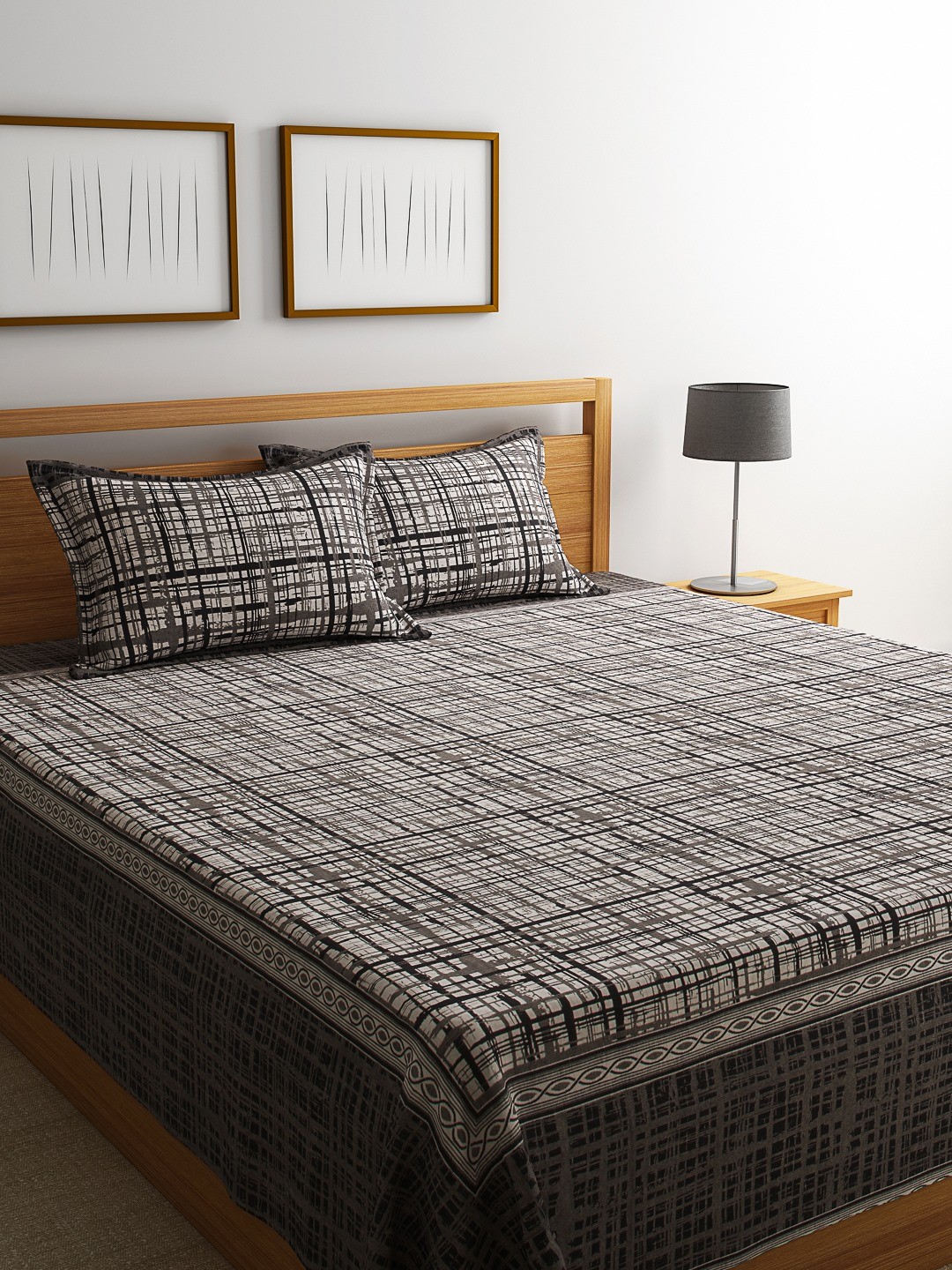 

ROMEE Black Woven Design Polycotton Double Bed Cover with 2 Pillow Covers