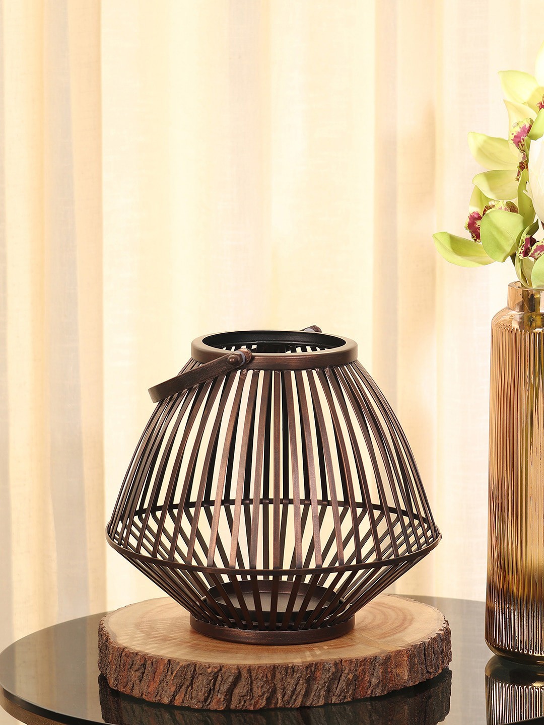 

Pure Home and Living Brown Metal Textured Lantern With Handle