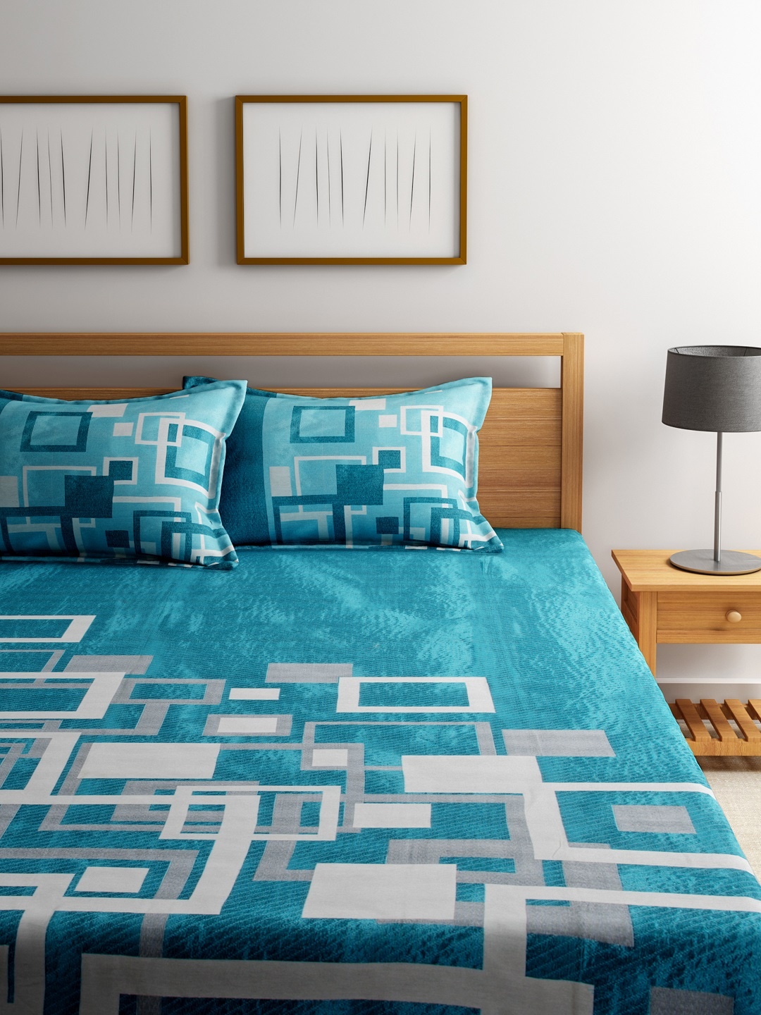 

ROMEE Turquoise Blue Woven Design Polycotton Double Bed Cover with 2 Pillow Covers