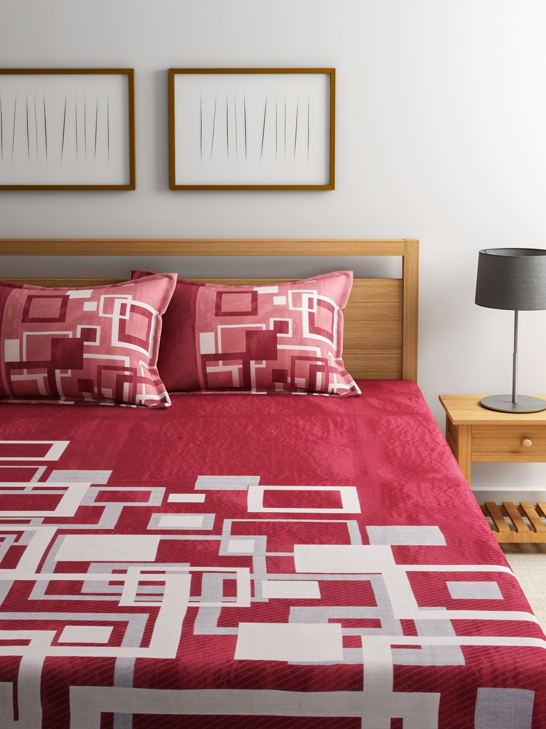 

ROMEE Maroon Woven Design Polycotton Double Bed Cover with 2 Pillow Covers