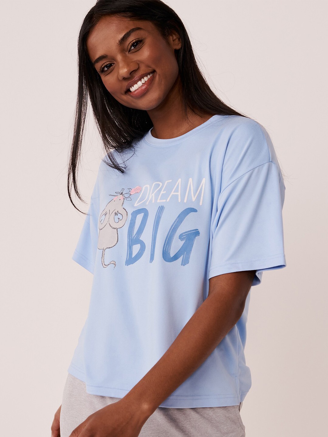 

La Vie en Rose Drop-Shoulder Sleeve Printed T-Shirt, Blue