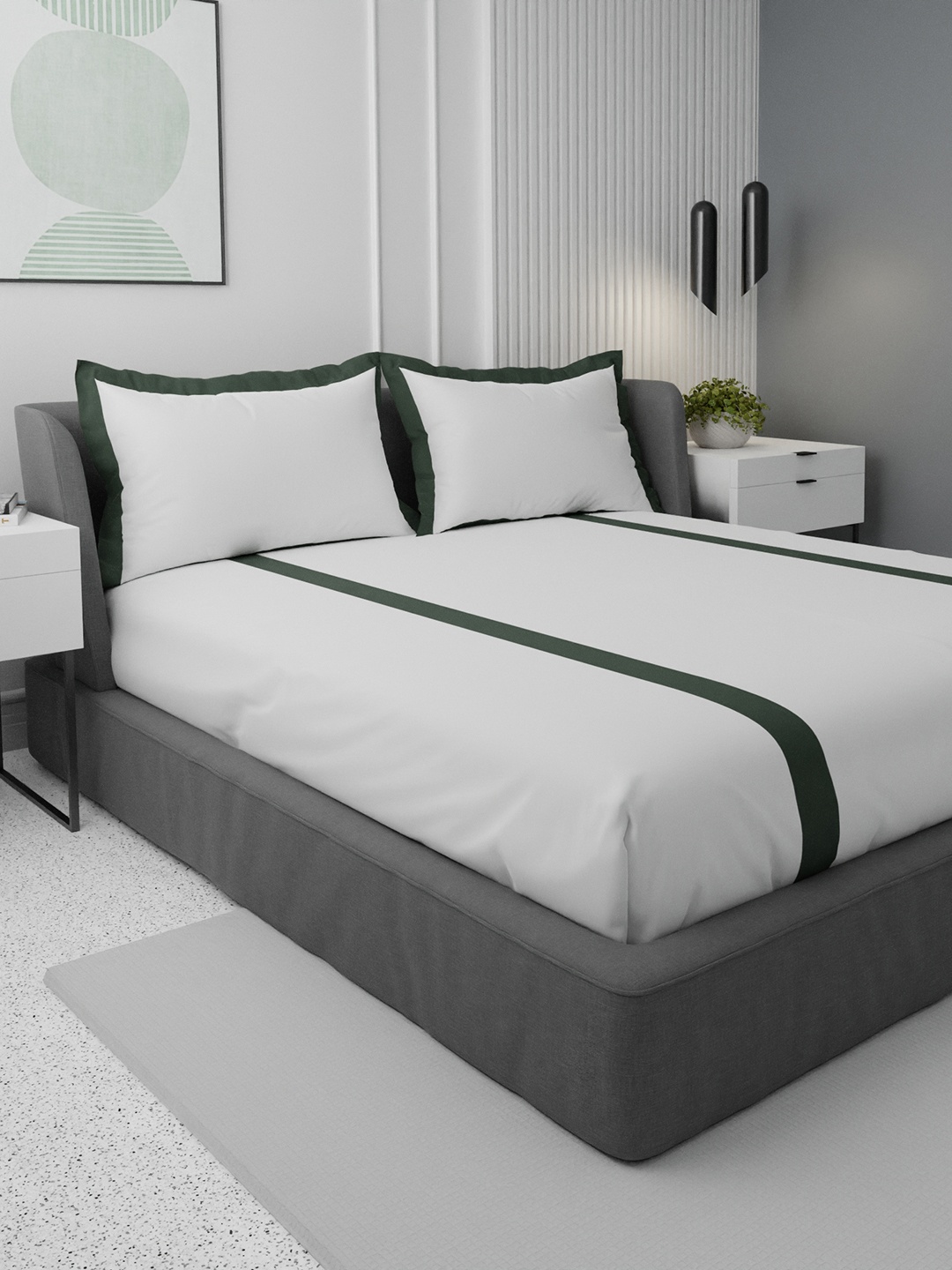 

Stoa Paris Classique White & Green 230 TC Flat King Bedsheet with 2 Pillow Covers