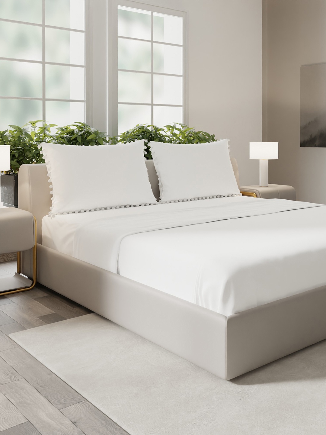 

Stoa Paris Elegance 210 TC Flat Cotton King Bedsheet with 2 Pillow Covers, White
