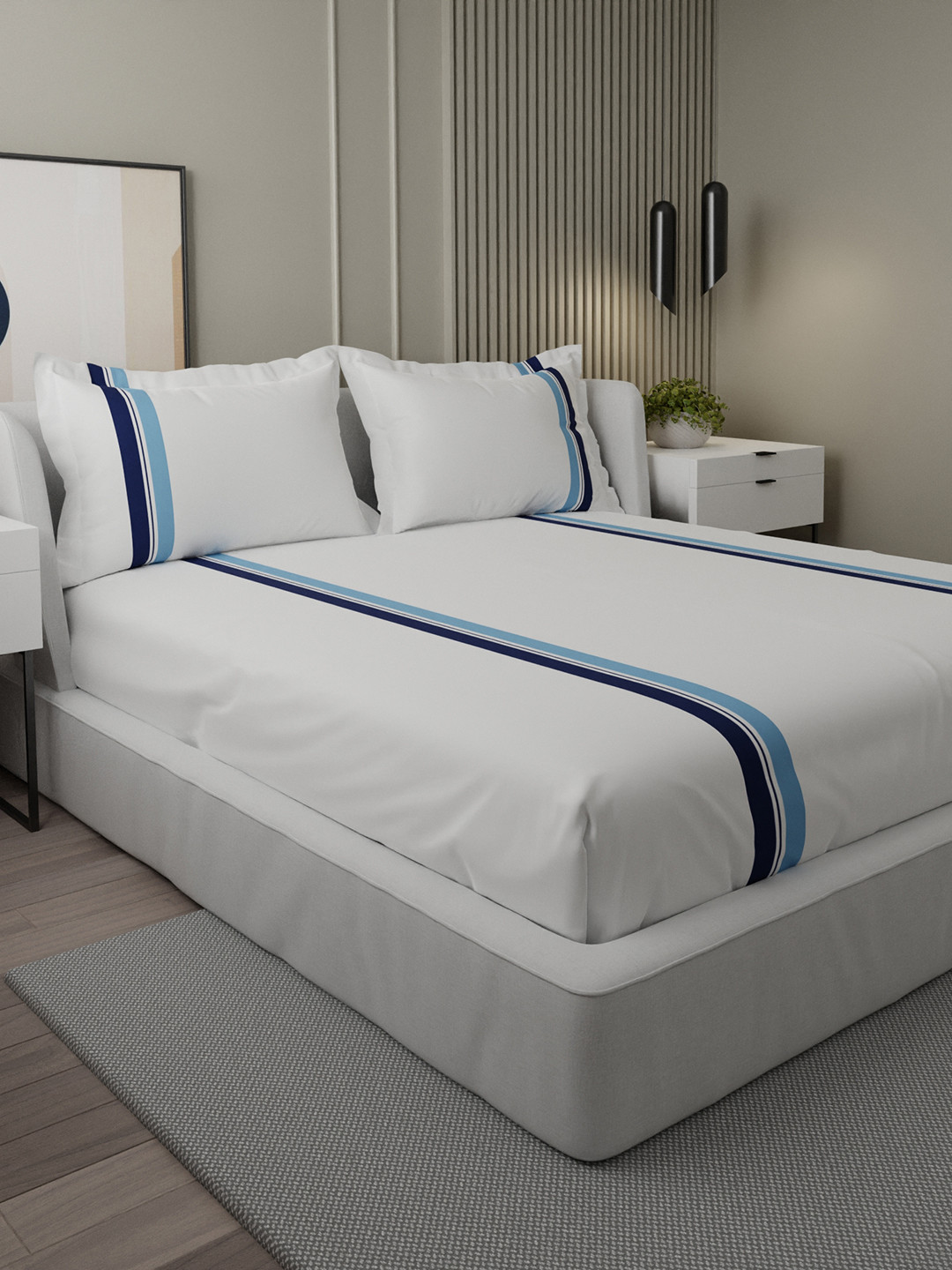 

Stoa Paris Classique Striped 230 TC Flat King Bedsheet with 2 Pillow Covers, White
