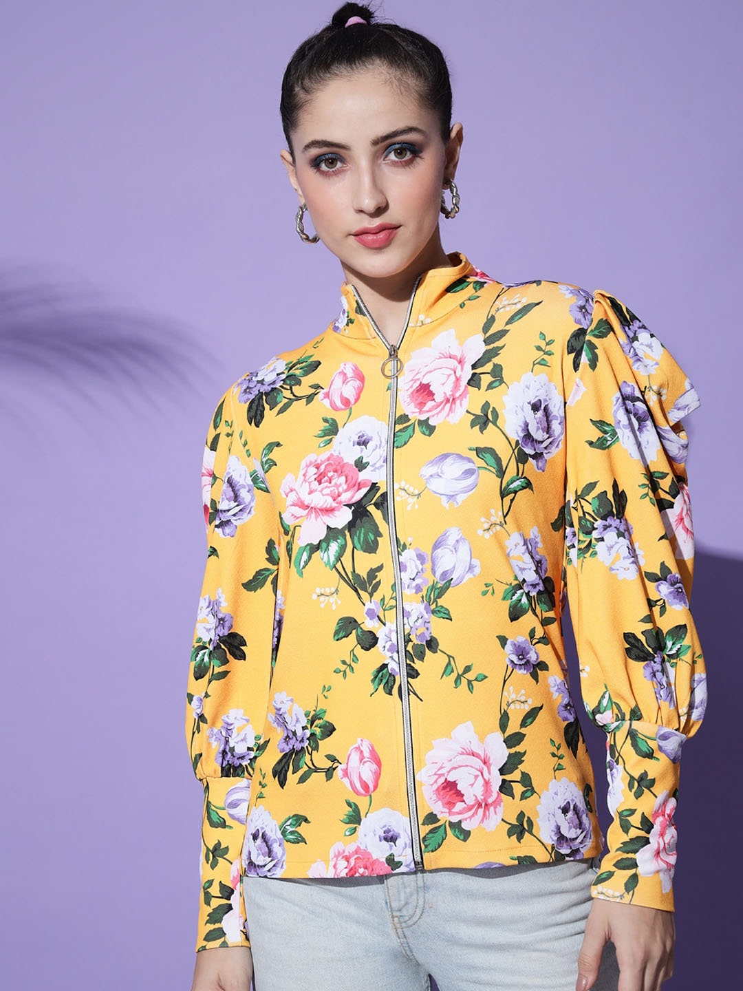 

Darzi Women Floral Bomber Jacket, Yellow