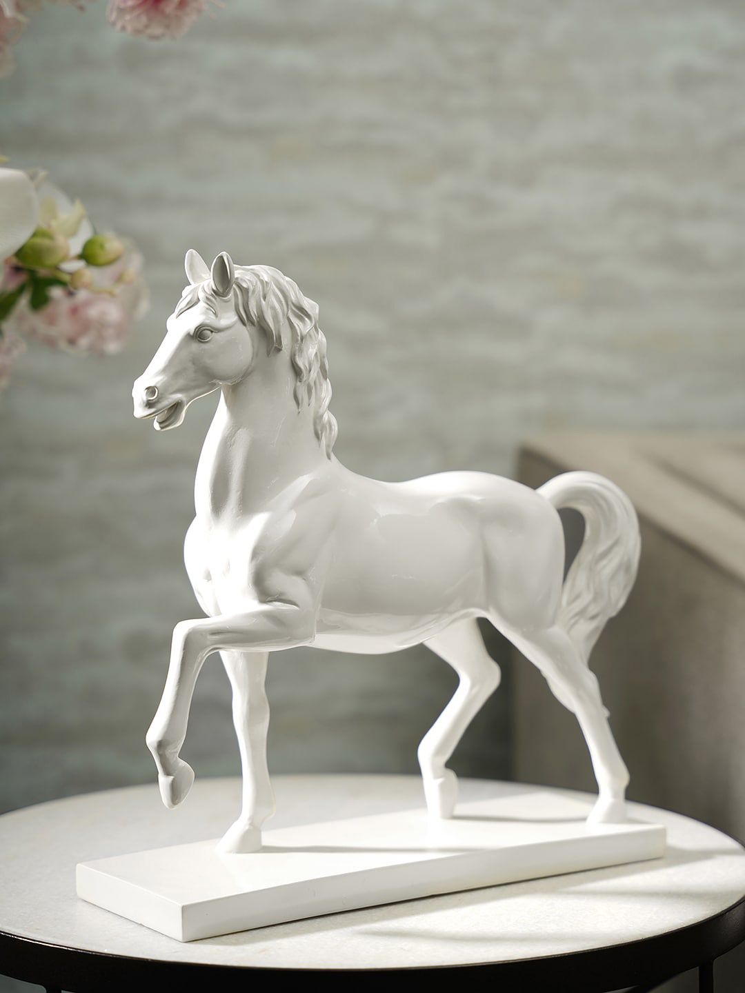 

Pure Home and Living White Solid Walking Horse Figurine Showpiece