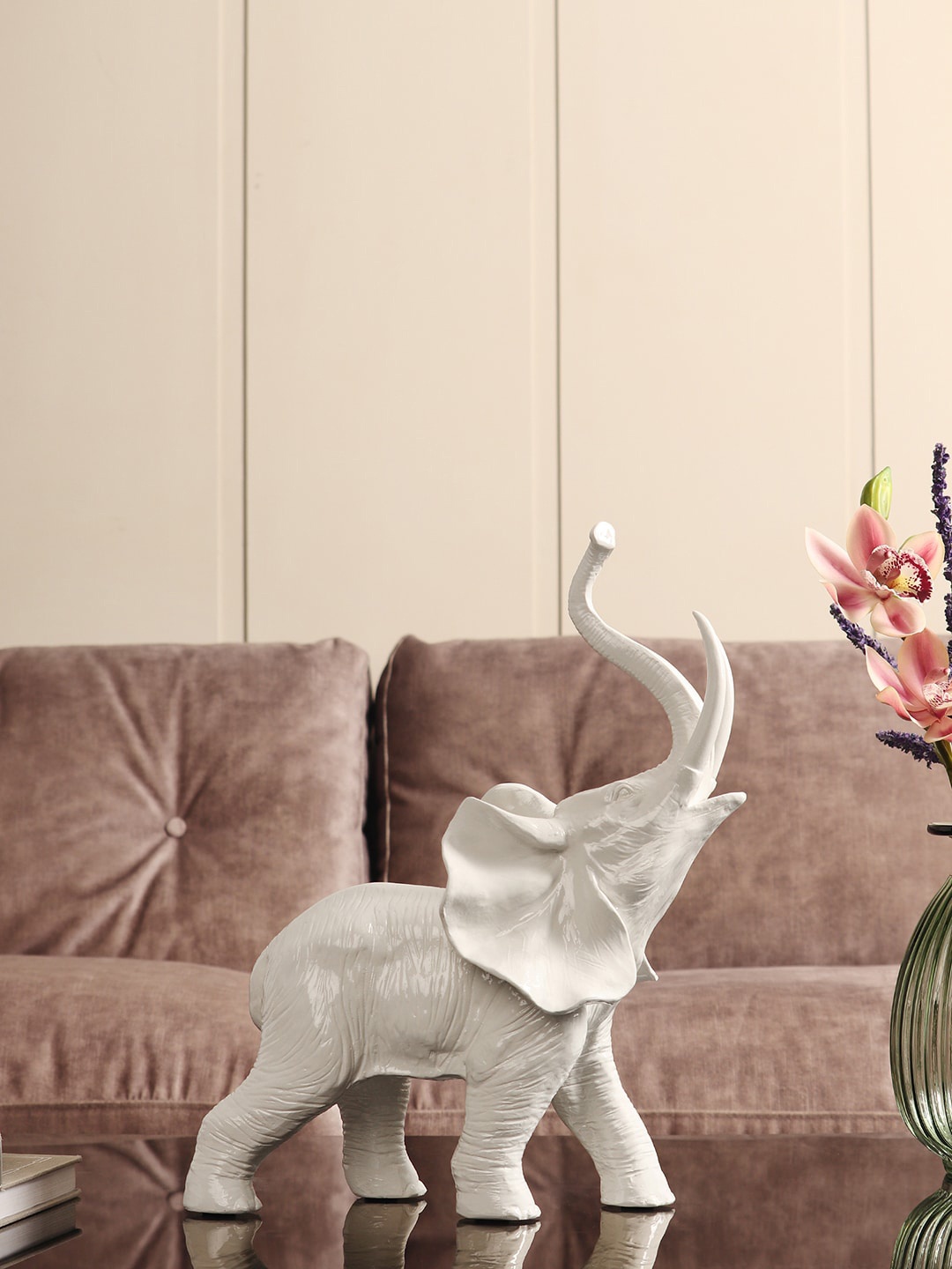 

Pure Home and Living White Textured Elephant Figurine Showpiece