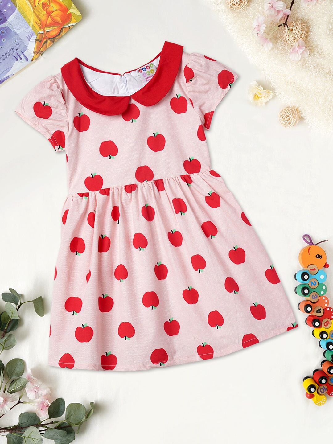 

ZION Infant Girls Peter Pan Collar Printed Cotton Dress, Pink