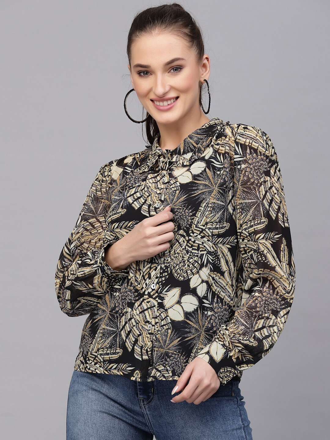 

VALBONE Comfort Floral Printed Casual Shirt, Black