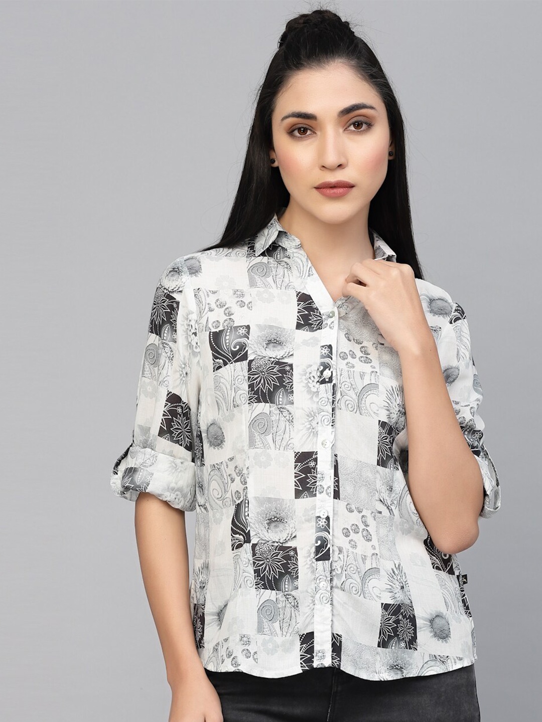 

VALBONE Comfort Floral Printed Casual Shirt, Off white