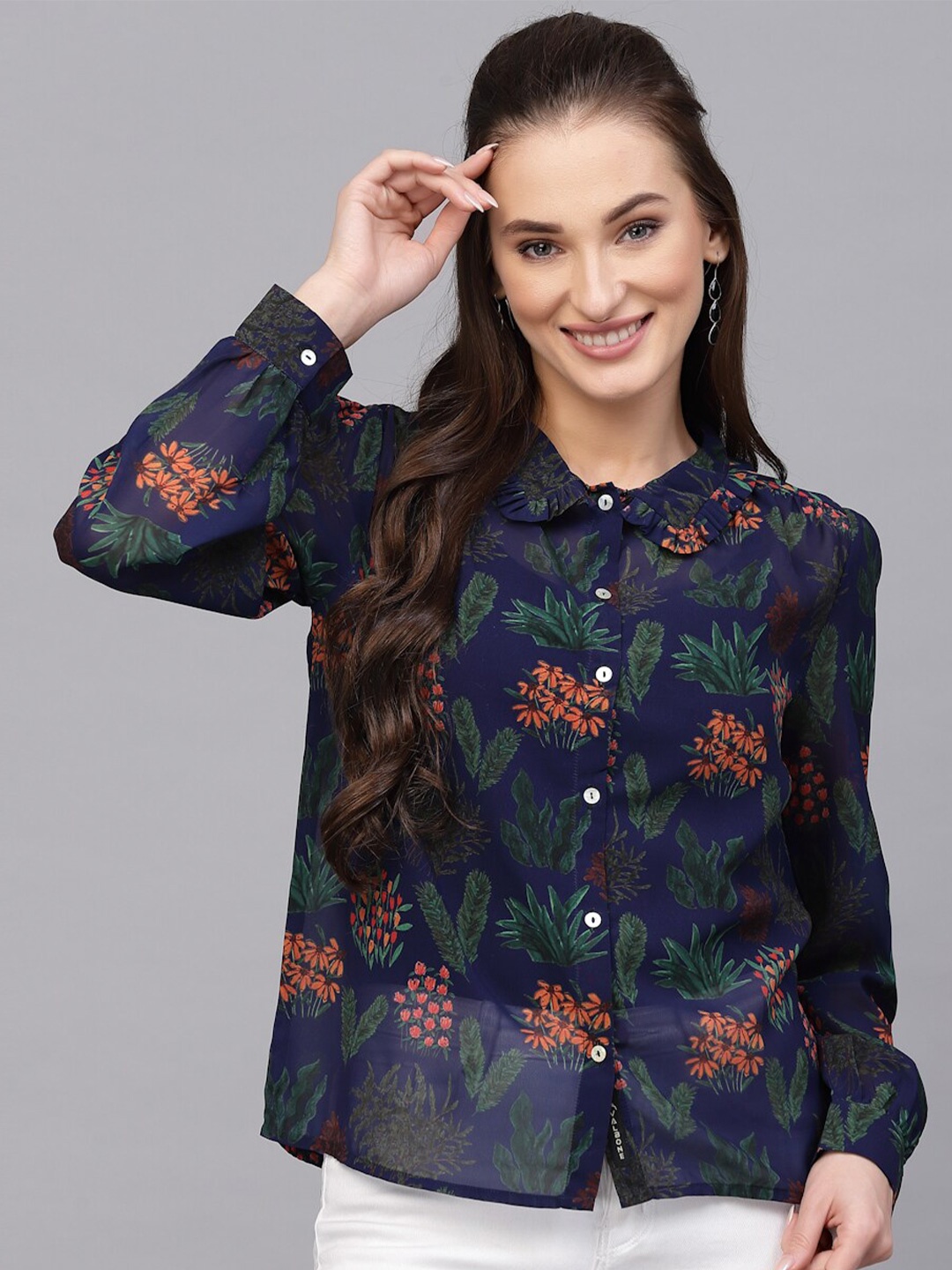 

VALBONE Comfort Floral Printed Casual Shirt, Navy blue